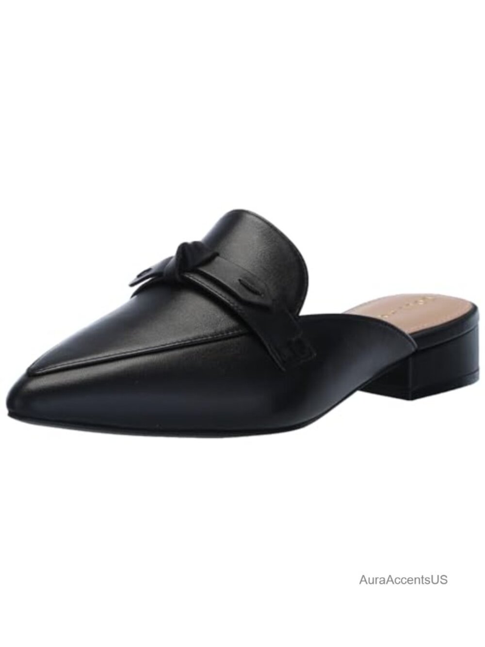 Piper Bow Mule Leather Pointed Toe Knotted Kitten Heel